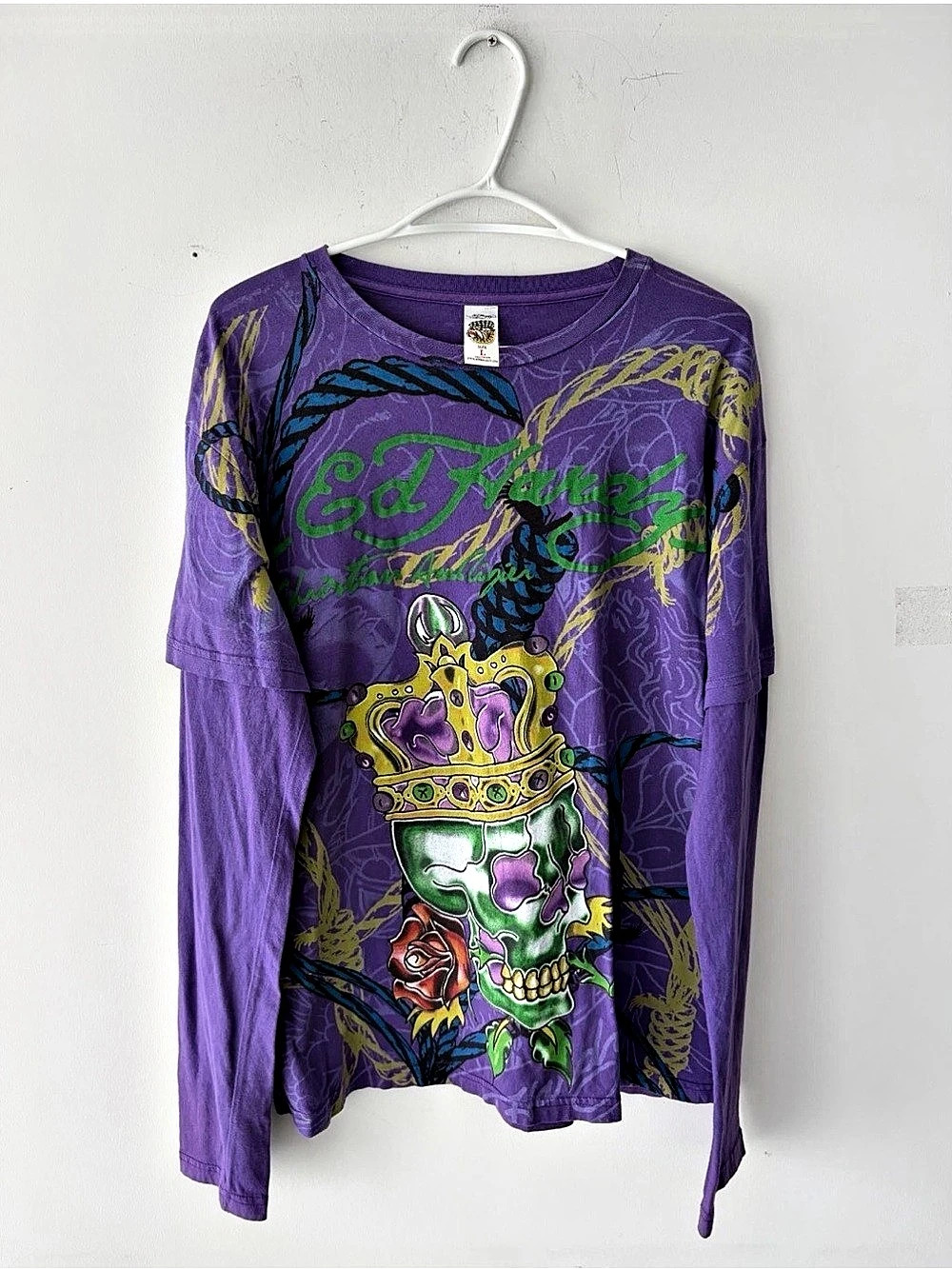 Vintage Ed Hardy by Christian Audigier Layered AOP Longsleeve Shirt Size L